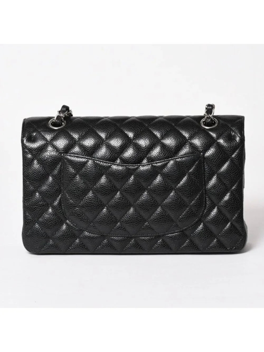 Chanel Quilted 25 Double Flap Chain Shoulder Bag CC Logo Caviar Leather Black